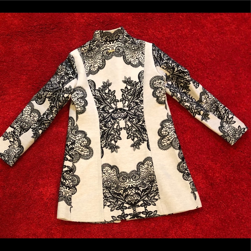 Desigual Silver Black Coat / Jacket Sz 42